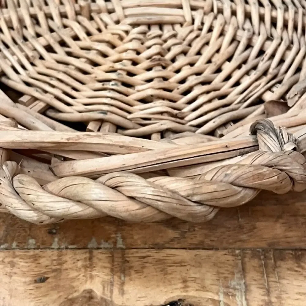 Rattan Woven Wicker Oval Basket With Handles Farmhouse Cottage